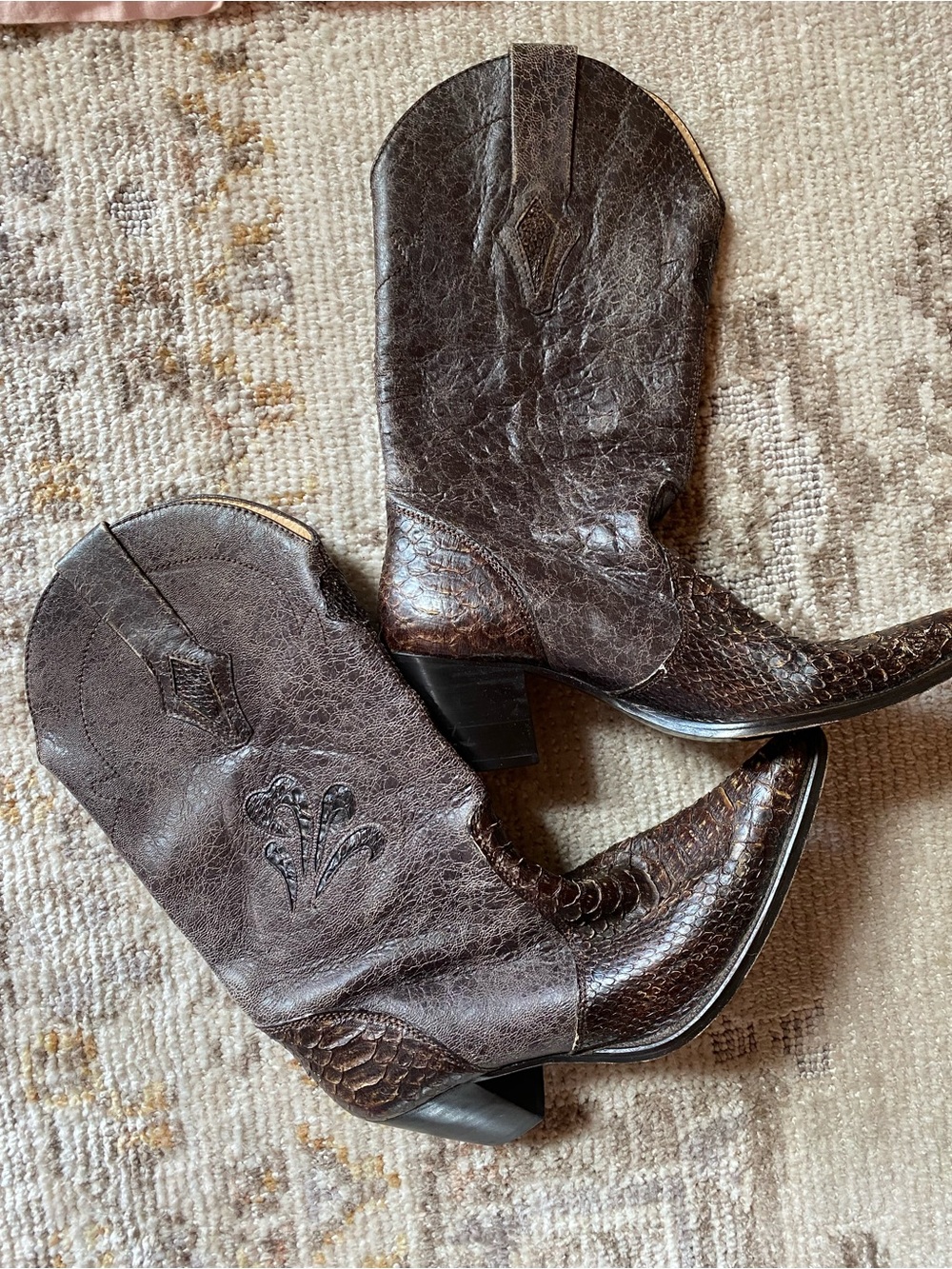 Exotic real python  brown Leather Western Cowboy Boots
